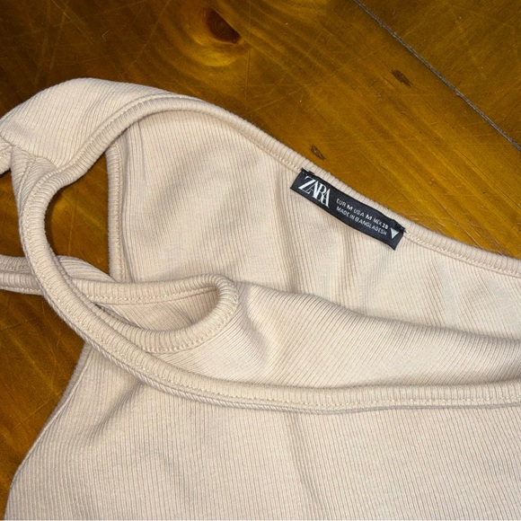 Zara Cream One-Shoulder Ribbed Tank Top - Picture 5 of 6